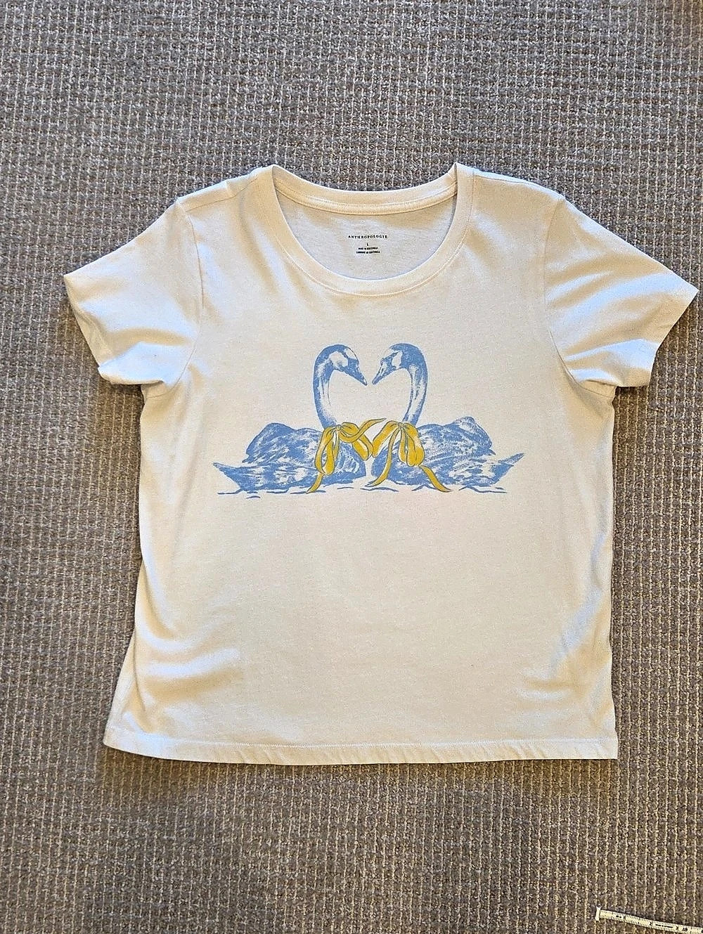 Anthropologie Swan Graphic Tee Yellow & Blue